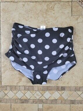 High-Waist Black & White Polka Dot Swim Bottoms